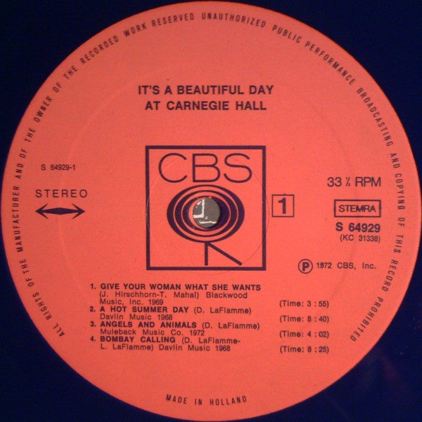 It's A Beautiful Day : At Carnegie Hall (LP, Album)