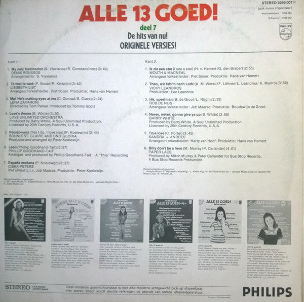 Various : Alle 13 Goed! Deel 7 (LP, Comp)