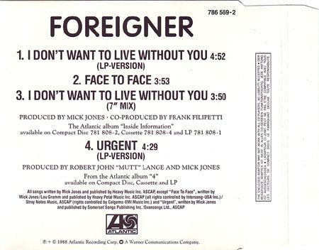 Foreigner : I Don't Want To Live Without You (CD, Mini, Single)
