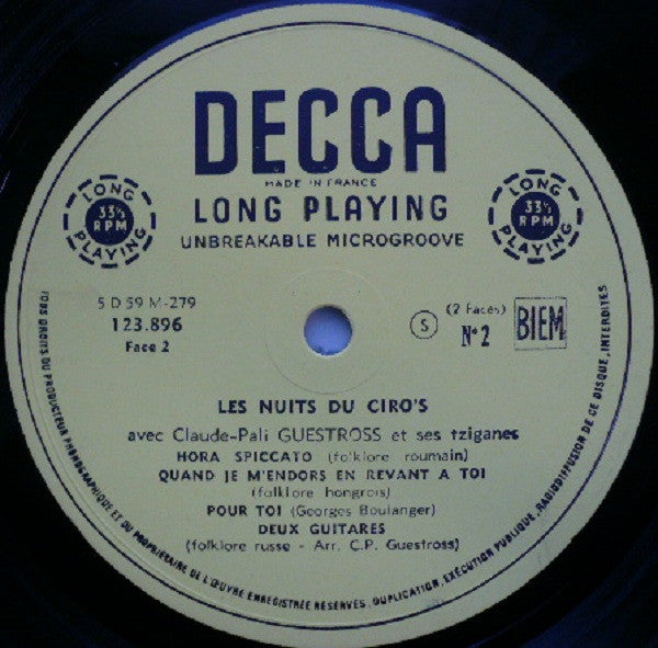Claude-Pali Guestross Et Ses Tziganes : Les Nuits Du Ciro's (10", Mono)