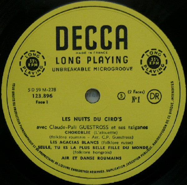 Claude-Pali Guestross Et Ses Tziganes : Les Nuits Du Ciro's (10", Mono)