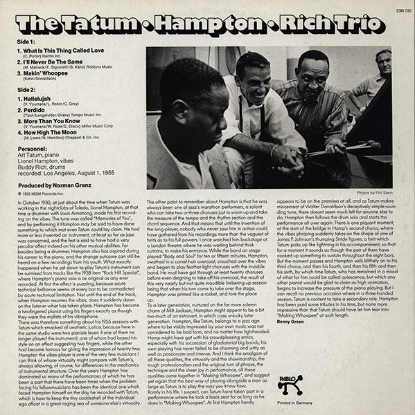 The Lionel Hampton - Art Tatum - Buddy Rich Trio : The Tatum • Hampton • Rich Trio (LP, Album, Mono)