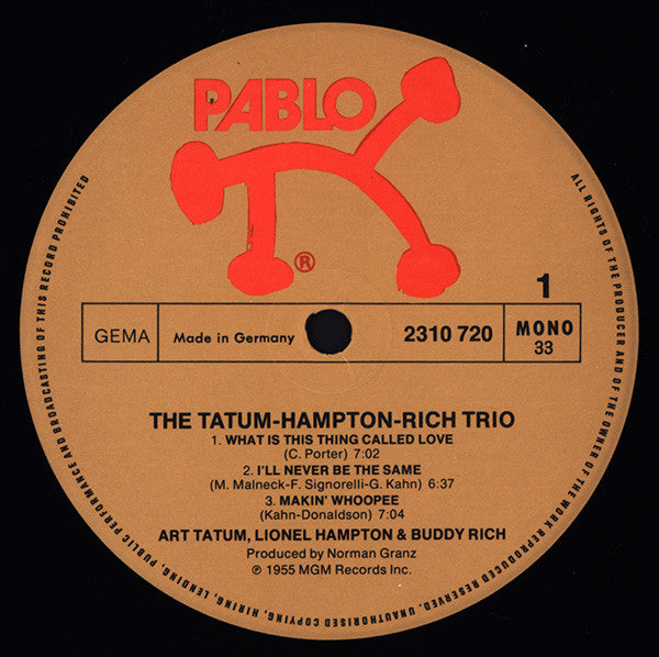 The Lionel Hampton - Art Tatum - Buddy Rich Trio : The Tatum • Hampton • Rich Trio (LP, Album, Mono)