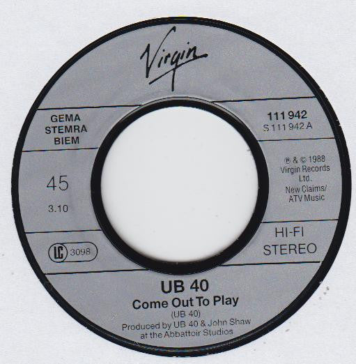 UB40 : Come Out To Play (7", Single)