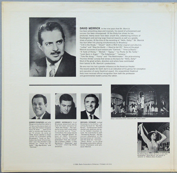 Jerry Herman / Starring Carol Channing Also Starring David Burns (6) With Eileen Brennan, Sondra Lee And Charles Nelson Reilly Presented By David Merrick (2) : Hello, Dolly! (The Original Broadway Cast Recording) (LP, Album, Mono, RP, Ind)