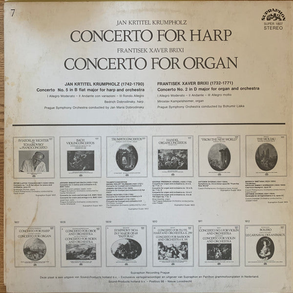 Johann Baptist Krumpholtz, František Xaver Brixi - Miroslav Kampelsheimer / Bedřich Dobrodinský, The Prague Symphony Orchestra : Concerto For Harp - Concerto For Organ (LP)