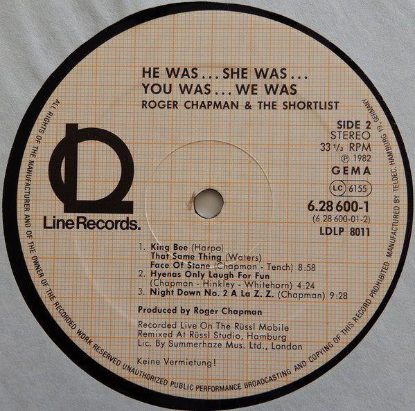 Roger Chapman And The Shortlist : He Was… She Was… You Was… We Was… (2xLP, Album)
