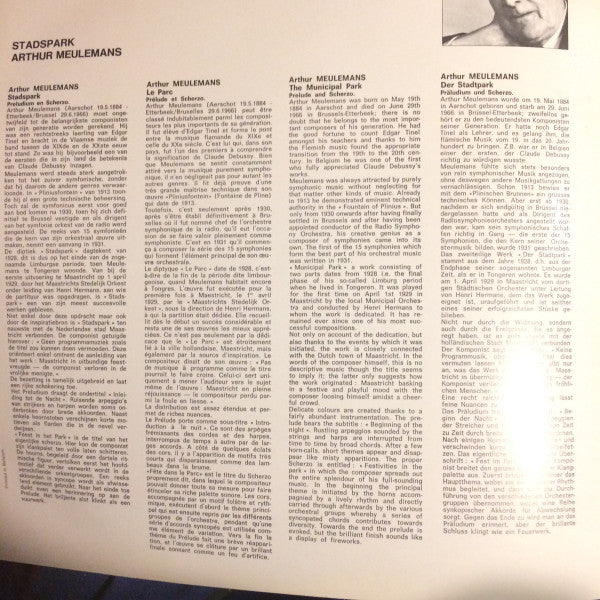 Arthur Meulemans / Jef Maes / Jef Van Hoof : Stadspark / Concertante Ouverture / Sinfonietta (LP, Album)