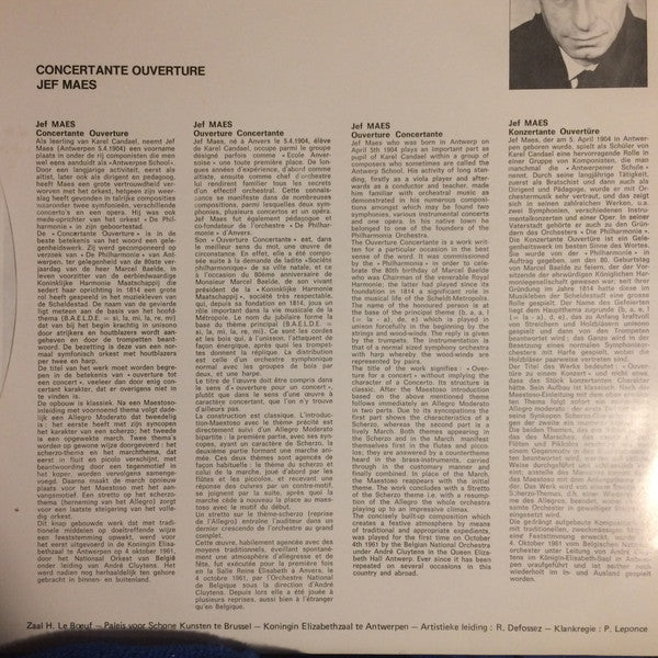 Arthur Meulemans / Jef Maes / Jef Van Hoof : Stadspark / Concertante Ouverture / Sinfonietta (LP, Album)