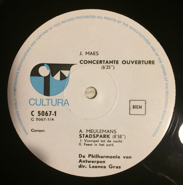 Arthur Meulemans / Jef Maes / Jef Van Hoof : Stadspark / Concertante Ouverture / Sinfonietta (LP, Album)