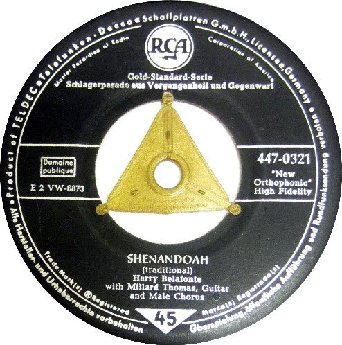 Harry Belafonte : Shenandoah • Scarlet Ribbons (7", Single, Mono, bla)