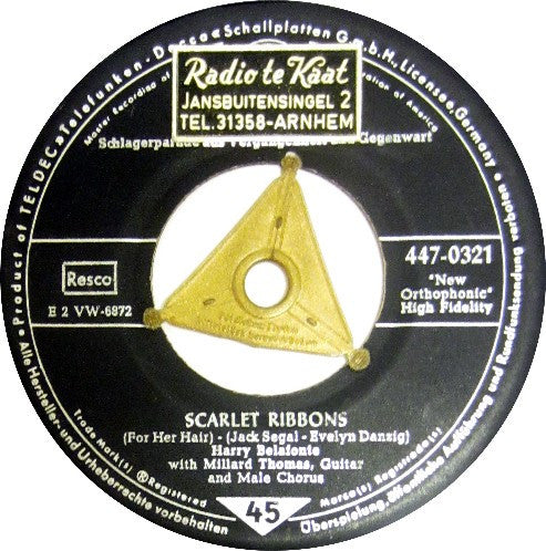 Harry Belafonte : Shenandoah • Scarlet Ribbons (7", Single, Mono, bla)