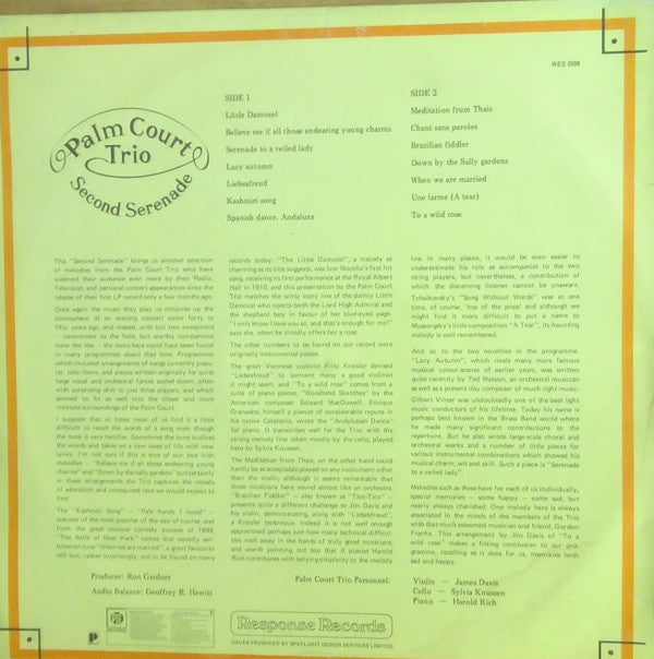 Palm Court Trio : Second Serenade (LP)