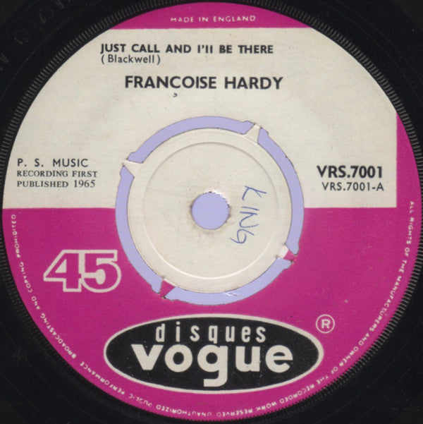 Françoise Hardy : Just Call And I'll Be There (7", Pin)