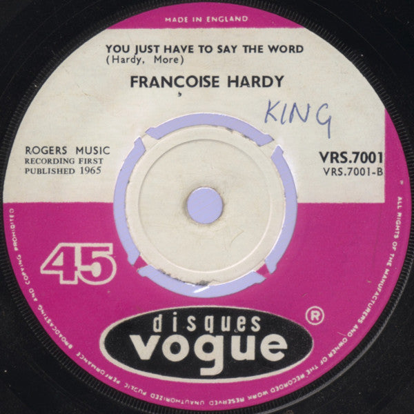 Françoise Hardy : Just Call And I'll Be There (7", Pin)