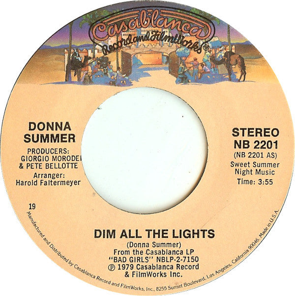 Donna Summer : Dim All The Lights (7", Single, Styrene, 19 )