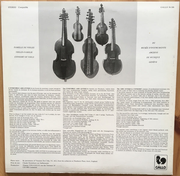 Ensemble Ars Antiqua Genève : L'Age D'Or De La Musique Anglaise (LP, Gat)
