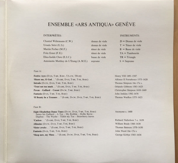 Ensemble Ars Antiqua Genève : L'Age D'Or De La Musique Anglaise (LP, Gat)