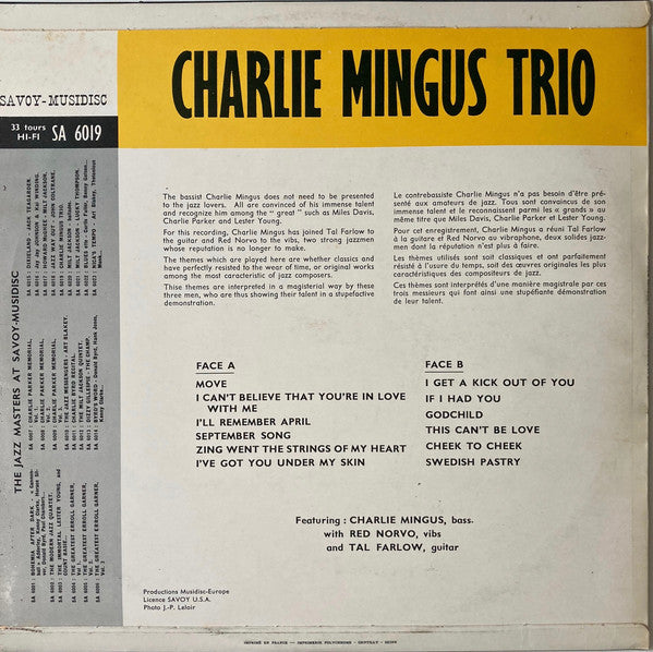 The Charlie Mingus Trio With Tal Farlow, Red Norvo : The Charlie Mingus Trio With Tal Farlow, Red Norvo (LP, Album, RE)