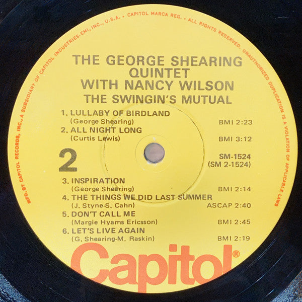 The George Shearing Quintet With Nancy Wilson : The Swingin's Mutual! (LP, Album, RE)