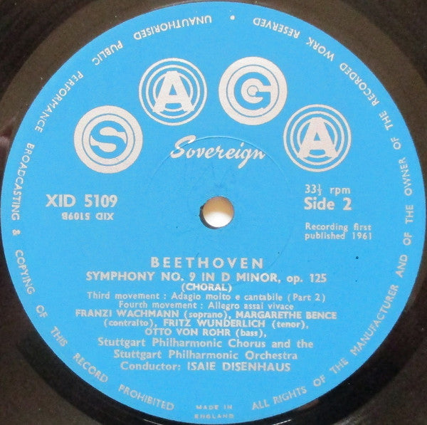 Ludwig van Beethoven — Franzi Wachmann, Margarethe Bence, Fritz Wunderlich, Otto von Rohr - Stuttgart Philharmonic Chorus And Stuttgarter Philharmoniker Conducted By Isaie Disenhaus : Ninth Symphony (LP, Album, Mono)