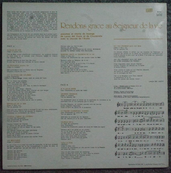 Chanterelle Del Vasto Et Lanza del Vasto : Rendons Grâce Au Seigneur De La Vie (LP, Album)