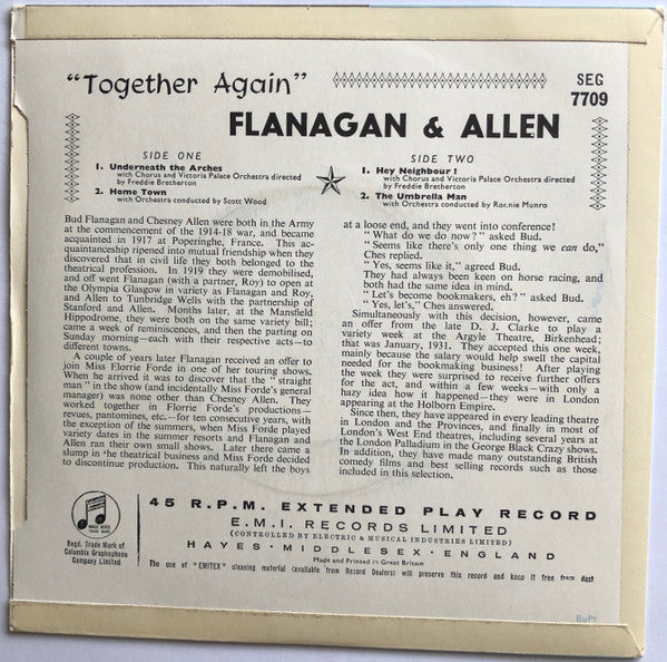 Flanagan And Allen : Together Again (7", EP, RP)