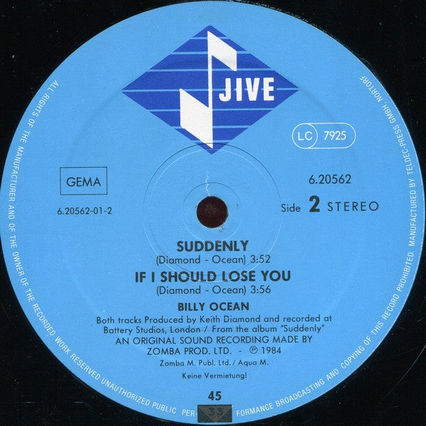 Billy Ocean : There'll Be Sad Songs (To Make You Cry) (12", Maxi)