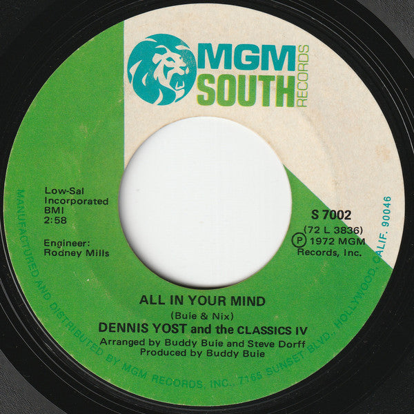 Dennis Yost And The Classics IV : What Am I Crying For? / All In Your Mind (7")