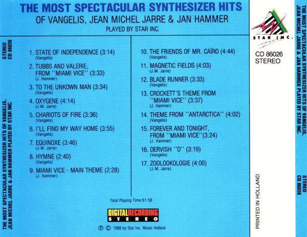 Star Inc. : The Most Spectacular Synthesizer Hits Of Vangelis, Jean Michel Jarre & Jan Hammer (CD, Comp)