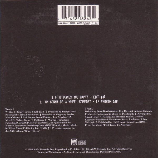 Sheryl Crow : If It Makes You Happy (CD, Single, Car)