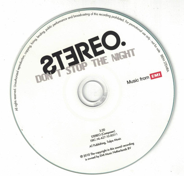 Stereo (10) : Don't Stop The Night (CDr, Single, Promo)