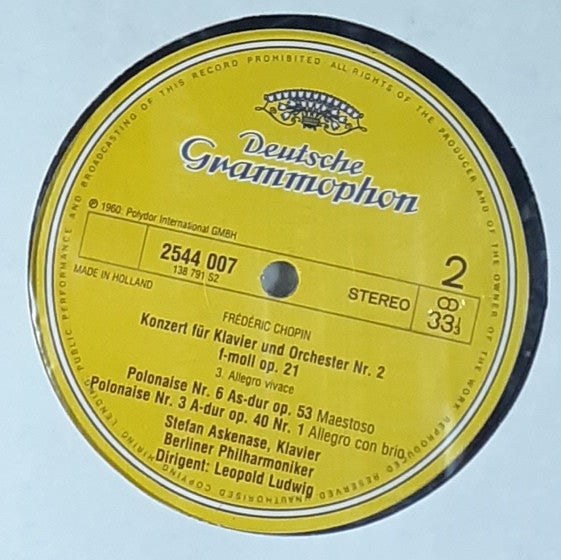 Frédéric Chopin — Berliner Philharmoniker, Leopold Ludwig, Stefan Askenase : Klavierkonzert Nr. 2 / Polonaises (LP, RE)