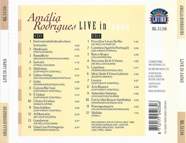 Amália Rodrigues : Live In Japan (2xCD, Album)