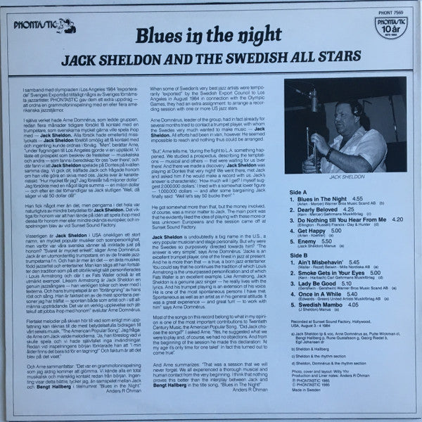 Jack Sheldon And The Swedish All Stars : Blues In The Night (Jack Sheldon And The Swedish All Stars In L. A.) (LP)