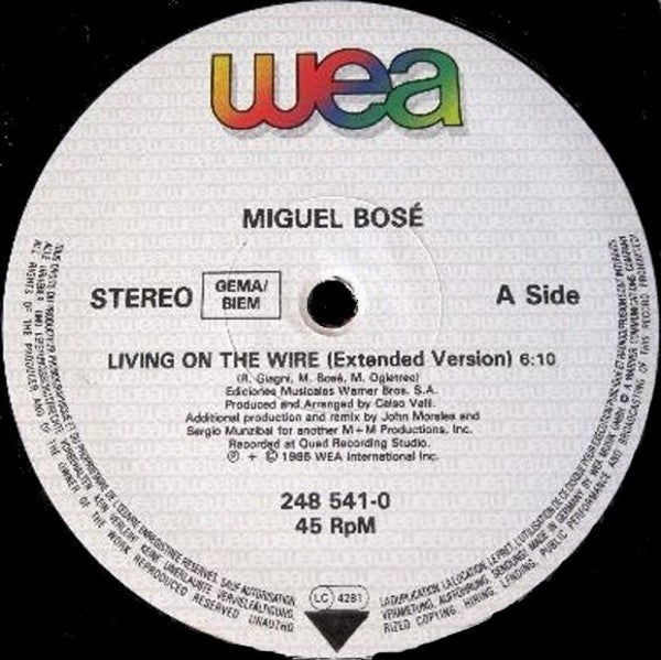 Miguel Bosé : Living On The Wire (12", Maxi)
