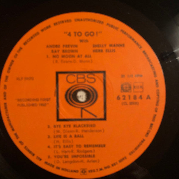 André Previn / Herb Ellis / Shelly Manne / Ray Brown : 4 To Go! (LP, Album, Mono)