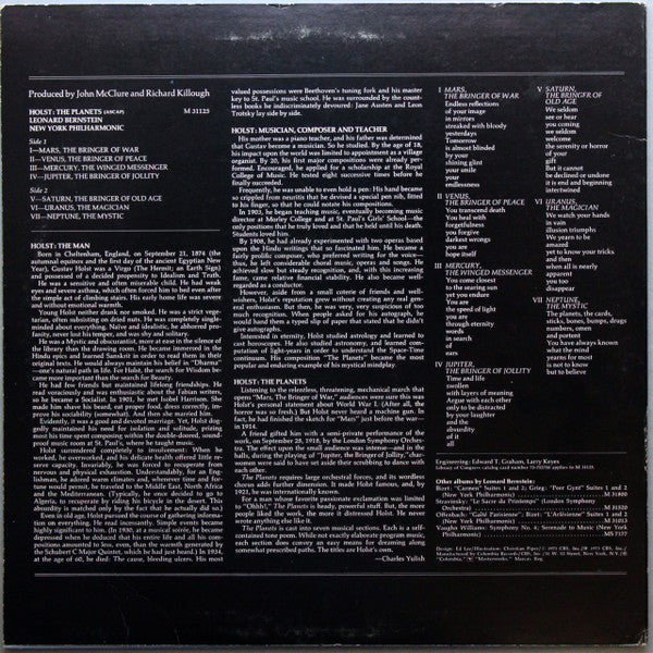 Gustav Holst - Leonard Bernstein, New York Philharmonic : The Planets (LP, Album, Pit)