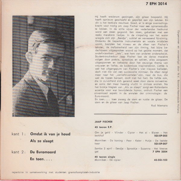 Jaap Fischer : Omdat Ik Van Je Houd (7", EP)