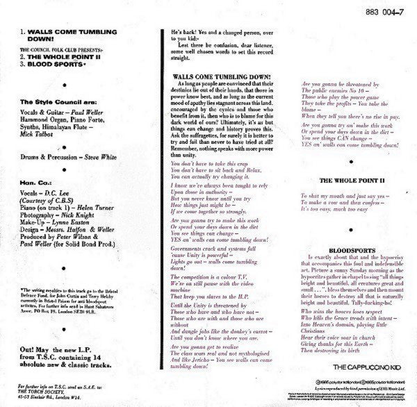 The Style Council : Walls Come Tumbling Down! (7", EP)