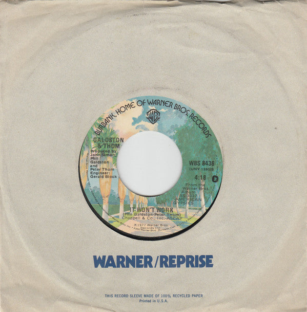 Galdston & Thom : It Won´t Work (7", Single)