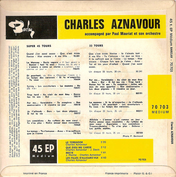 Charles Aznavour : Le Toréador (7", EP)