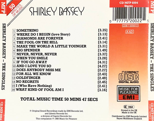 Shirley Bassey : The Singles (CD, Comp, RP)