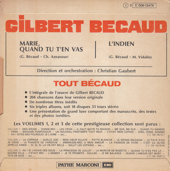 Gilbert Bécaud : Marie Quand Tu T'en Vas / L'Indien (7", Single)
