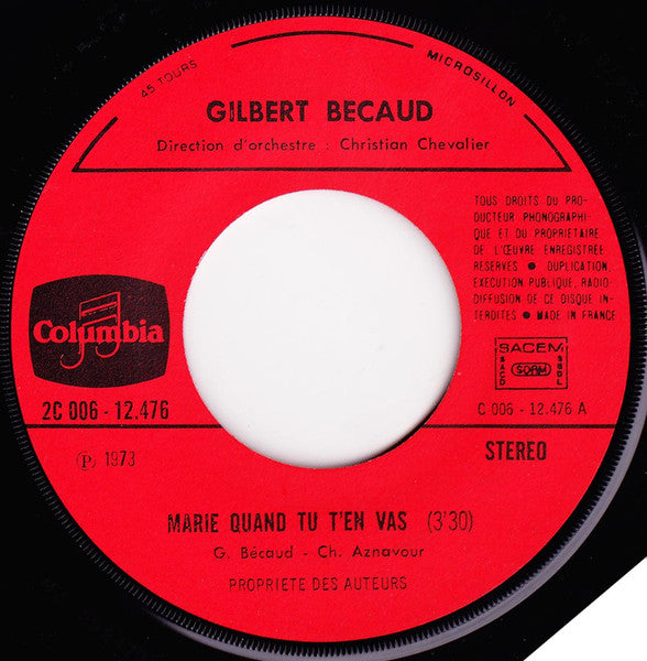 Gilbert Bécaud : Marie Quand Tu T'en Vas / L'Indien (7", Single)