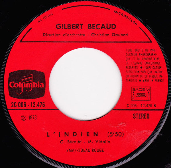 Gilbert Bécaud : Marie Quand Tu T'en Vas / L'Indien (7", Single)