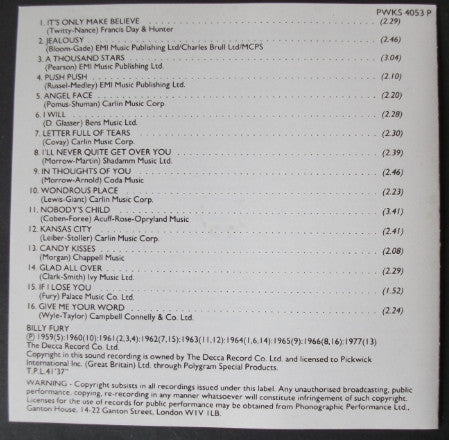 Billy Fury : In Thoughts Of You (CD, Comp)