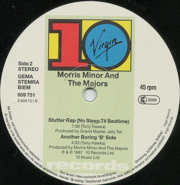 Morris Minor And The Majors : Stutter Rap (No Sleep Til Bedtime) (12" Dance Mix) (12", Single)