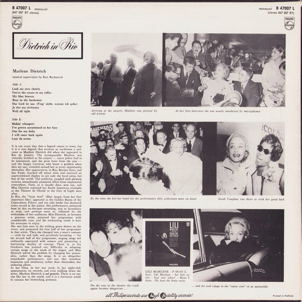 Marlene Dietrich : Dietrich In Rio (Recorded In Rio De Janeiro) (LP, Album, Mono)