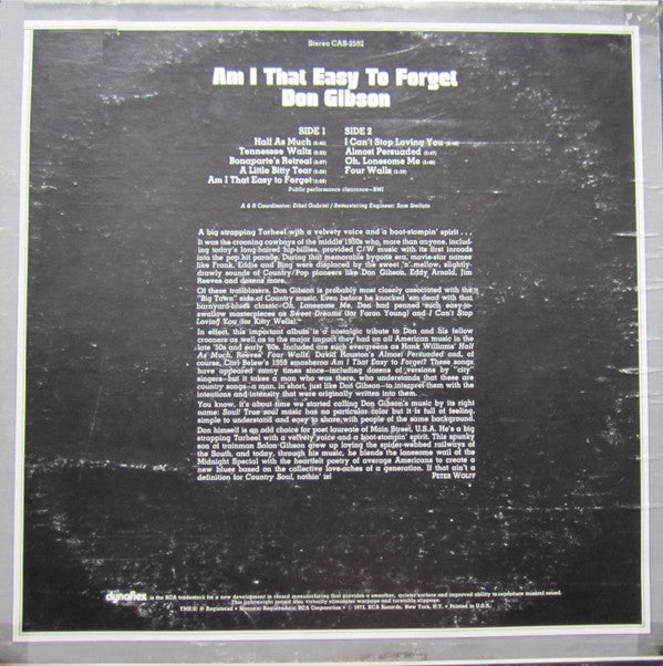 Don Gibson : Am I That Easy To Forget (LP, Comp)